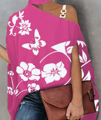 Printed Bat Sleeve Neck Shirt