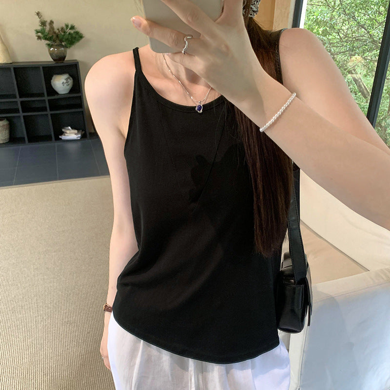Women's V-Neck Halter Neck Two-Way Wear Sleeveless Loose White Camisole