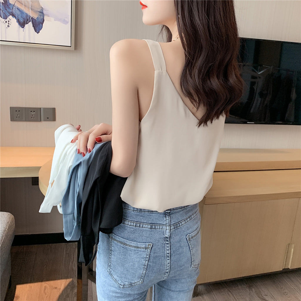 2025 Women's Chiffon V-Neck Double-Layer Camisole - White