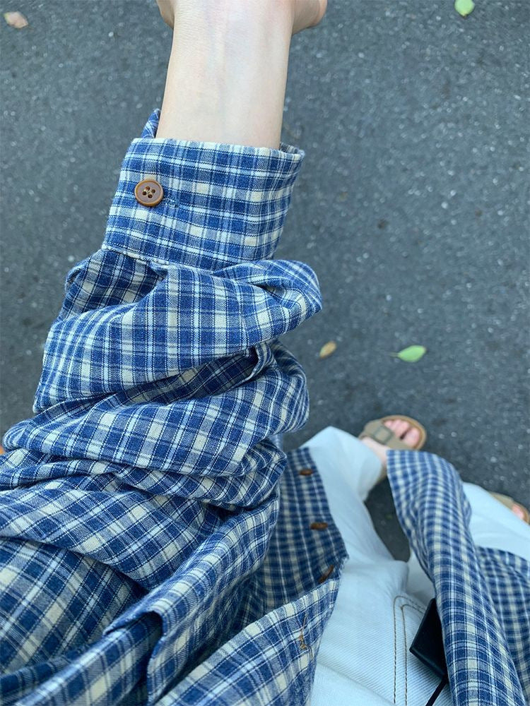 Women's New All-Match Loose Lazy Style Tops with Plaid Shirt - Effortless Street-Chic Comfort