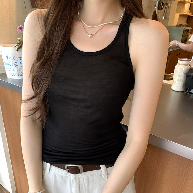 Women's Sheer U-Neck Sleeveless I-Shaped Camisole Vest - Pure Desire Aesthetic  RAC25ZB536WVAT