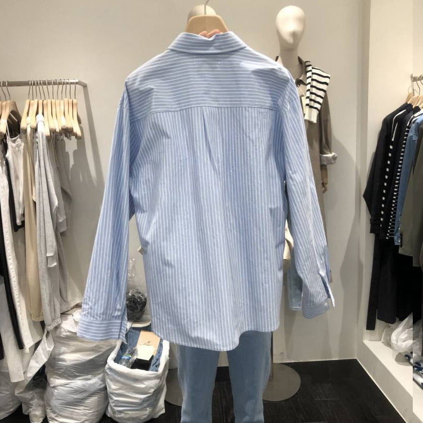 Women's Button-Down Striped Shirt - Long Sleeve, Loose Fit with Slim Silhouette
