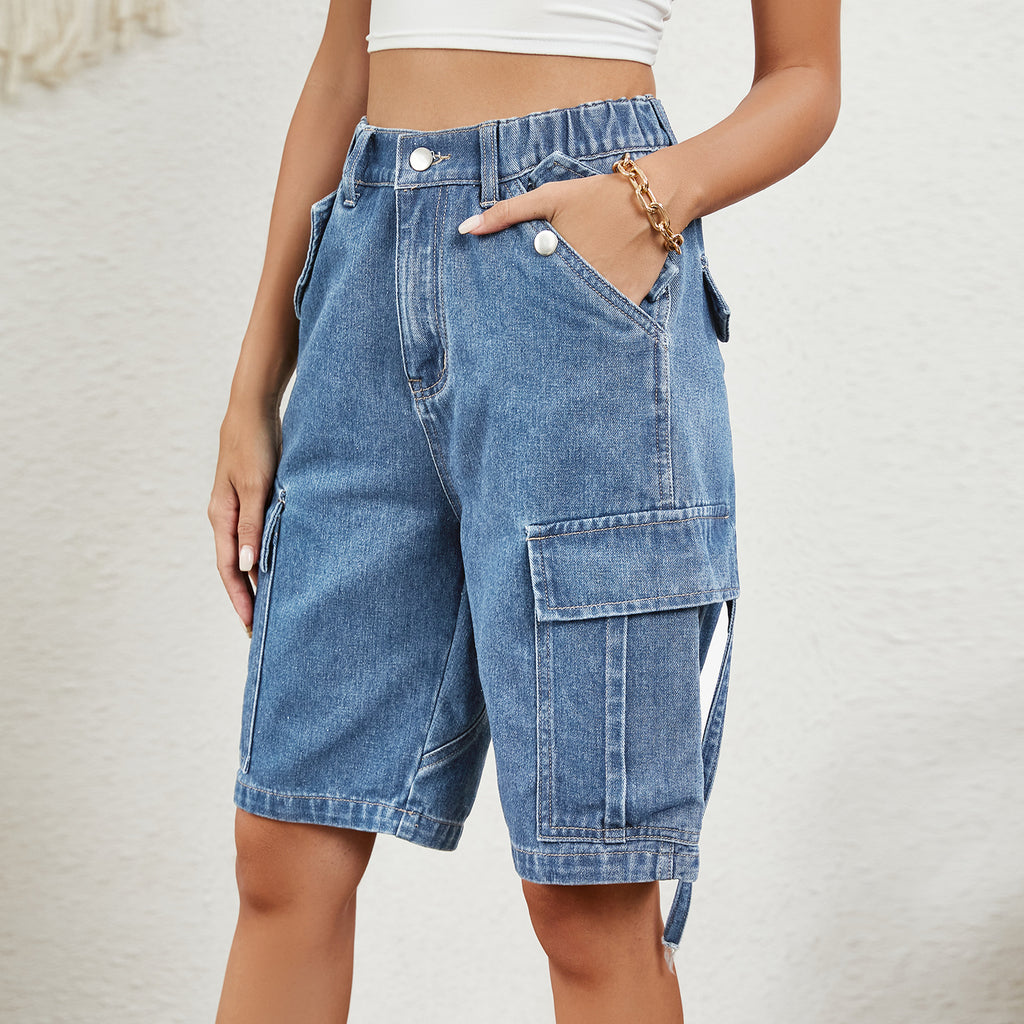 Women's Summer Washed Denim Workwear Shorts - Personalized Utility Street Style