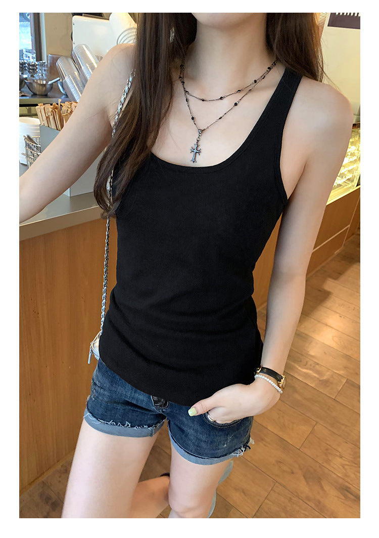 Women's Pure White U-Neck Sports Vest - Summer Sleeveless Innerwear & Bottoming Top