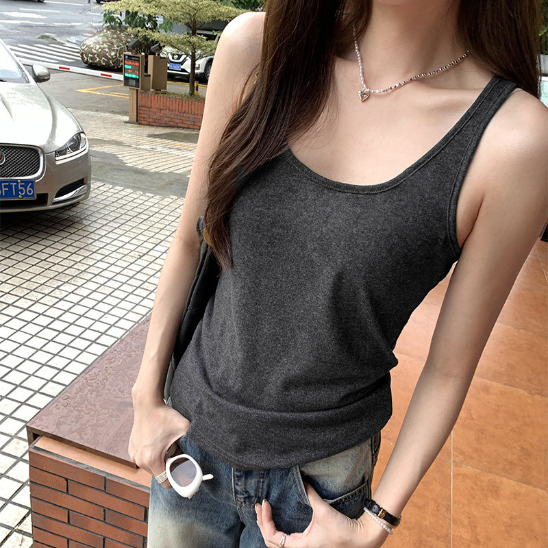 Women's Pure White U-Neck Sports Vest - Summer Sleeveless Innerwear & Bottoming Top