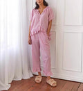Ruffled Button Short Sleeve Top and Pants Set