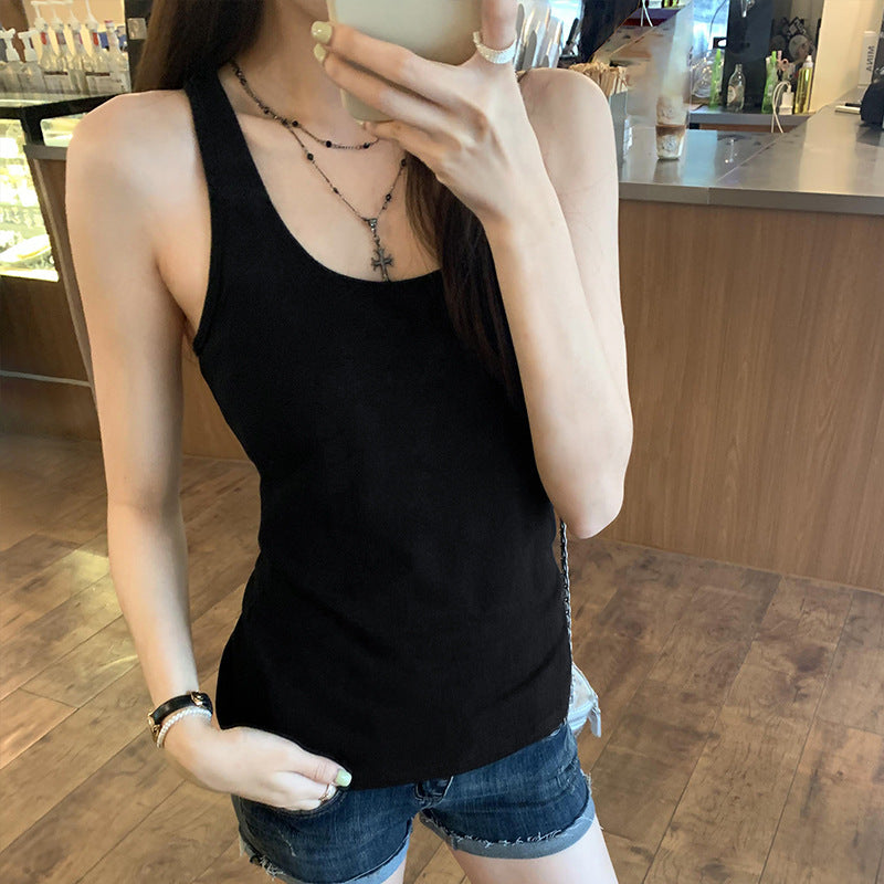 Women's Pure White U-Neck Sports Vest - Summer Sleeveless Innerwear & Bottoming Top