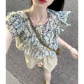 French floral short-sleeved shirt for women in summer with ruffled babydoll shirt, short-sleeved top