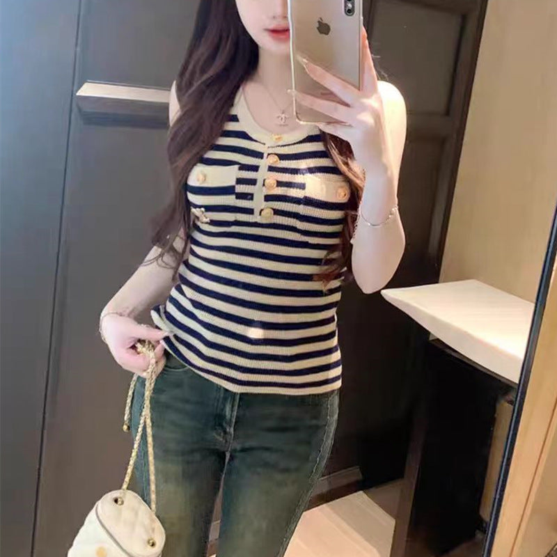 2025 New Arrival - Fashion Striped Contrast Vest with Knitted Suspenders