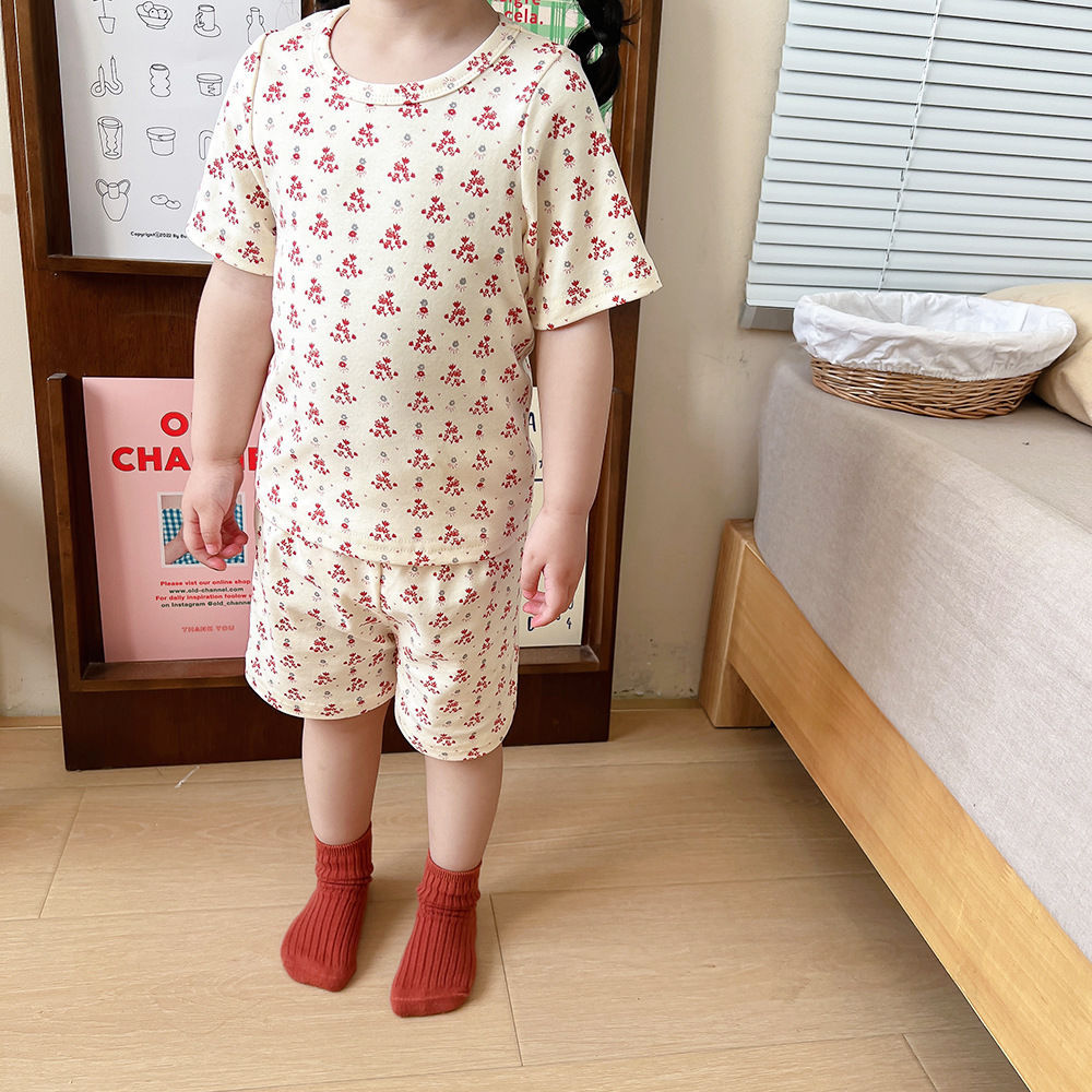 Baby Floral Short-Sleeved Pajama Set – Lightweight Air-Condition Comfort Sleepwear - RAC26JP5384BATS