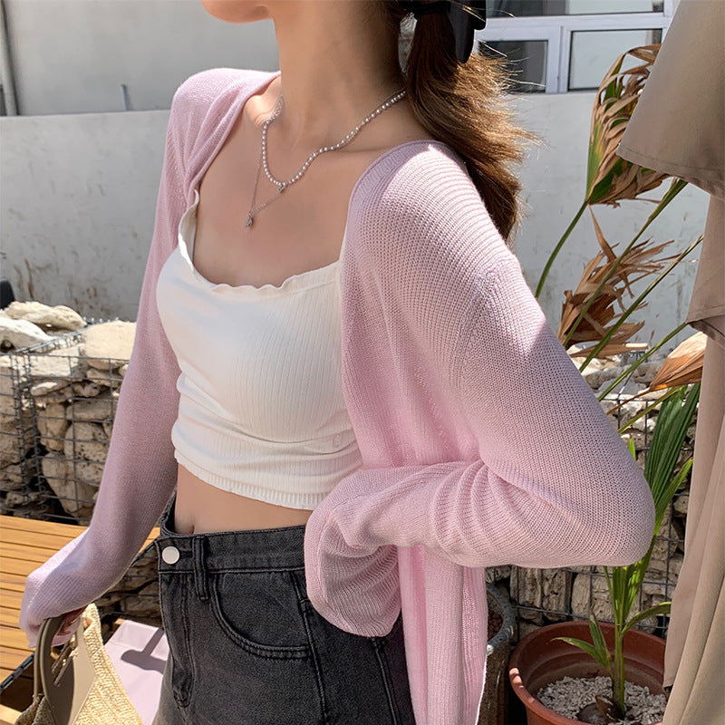 Women's Ice Silk Sunscreen Cardigan - Lightweight Summer Knit Jacket for Sun Protection