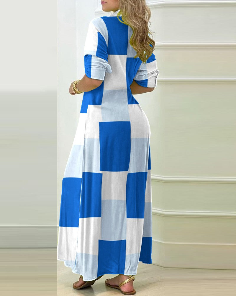 Summer Long Sleeve V-Neck Button Shirt Dress for Women – Casual & Elegant