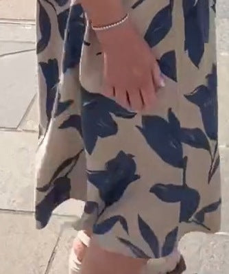 Summer Printed V-Neck Button Front Sleeveless Casual Loose-Fit Dress