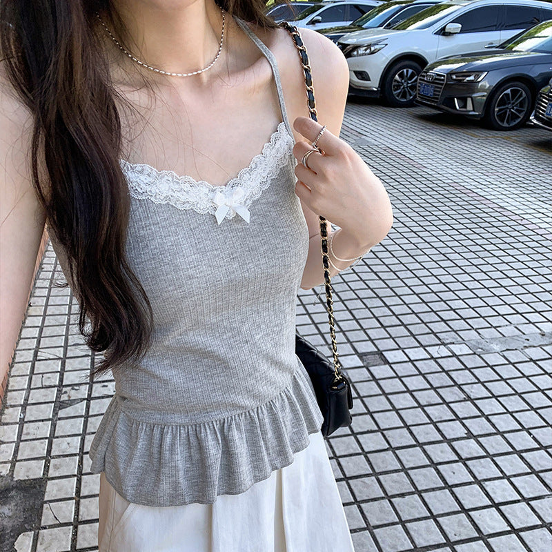 White Lace Ruffled Sling Top - Sweet & Spicy Summer Seaside Style
