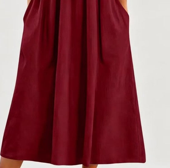 Women's Solid Color V-Neck Short-Sleeved Loose Casual Dress