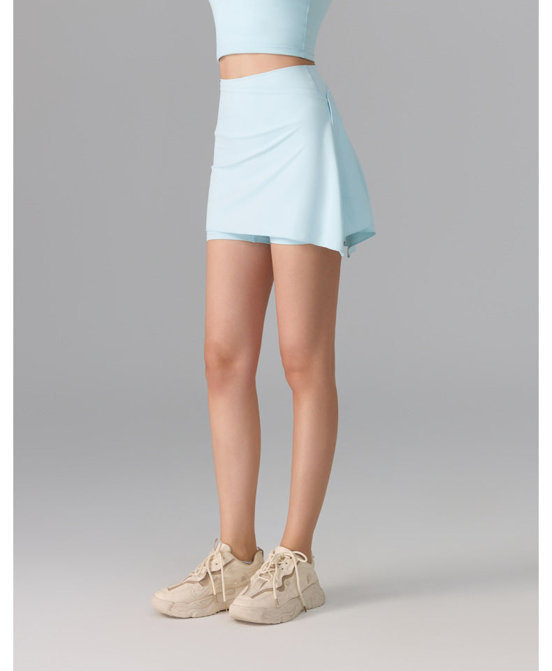 Women's Two-Piece Sports Skirt with Built-In Nude Shorts - Anti-Exposure, Antibacterial, Yoga & Running Fitness Skort