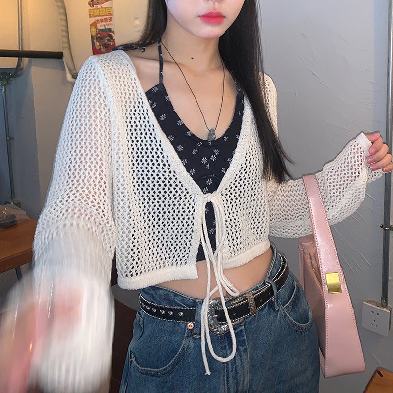 2025 Spring New French Style V-Neck Thin Sweater Cardigan for Women