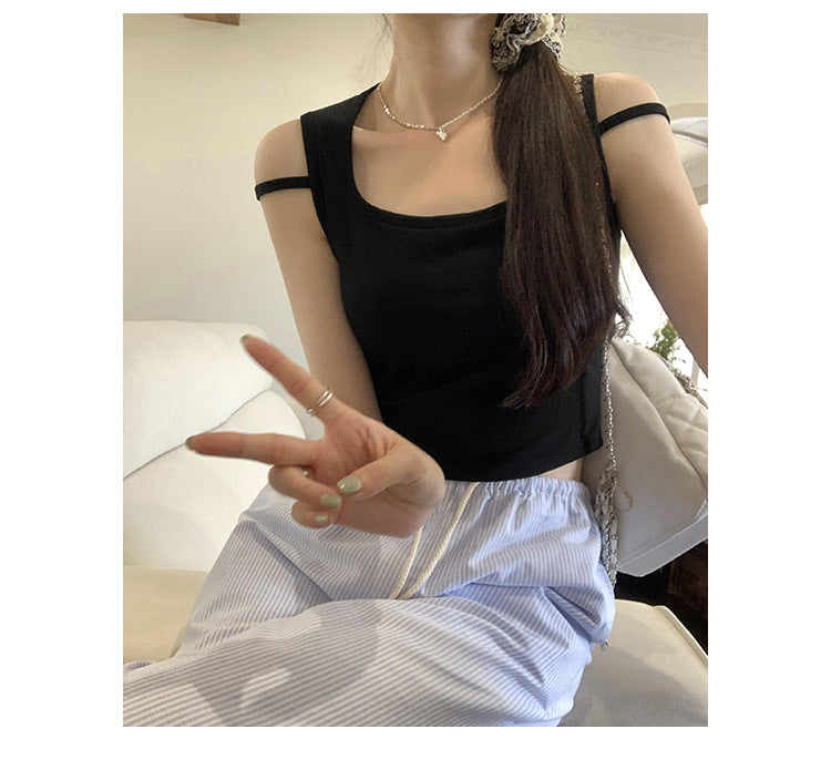 Women's White Sleeveless Vest with Chest Pads - High-End Summer Fashion Top