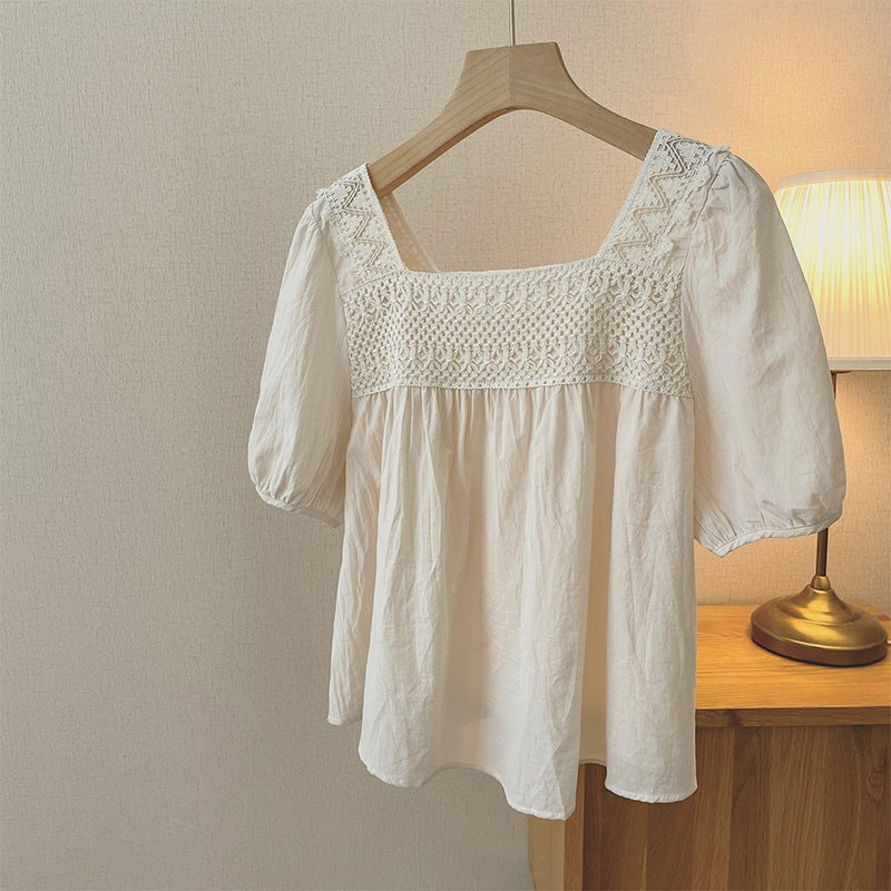 Salt-Style Age-Reducing Hook Flower Hollow Clavicle Baby Shirt - Women's Fashion Top