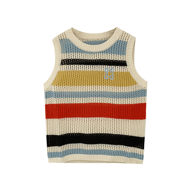 Women's Fashion Dopamine Loose Hollow Striped Knitted Vest - Summer Sleeveless Outerwear