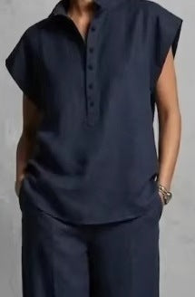 Women's Casual Short-Sleeve Cardigan & Long Pants Solid Color Lounge Set