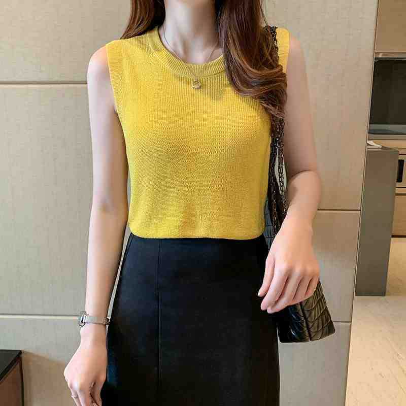 Women's Bright Silk Camisole Vest with Knitted Bottoming Shirt - Sleeveless Summer Essential