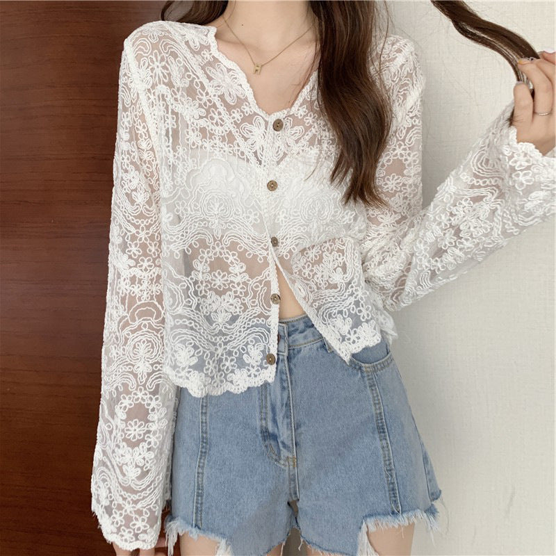 Summer Mesh Lace Hollow Blouse Shawl - Lightweight & Stylish Cover-Up