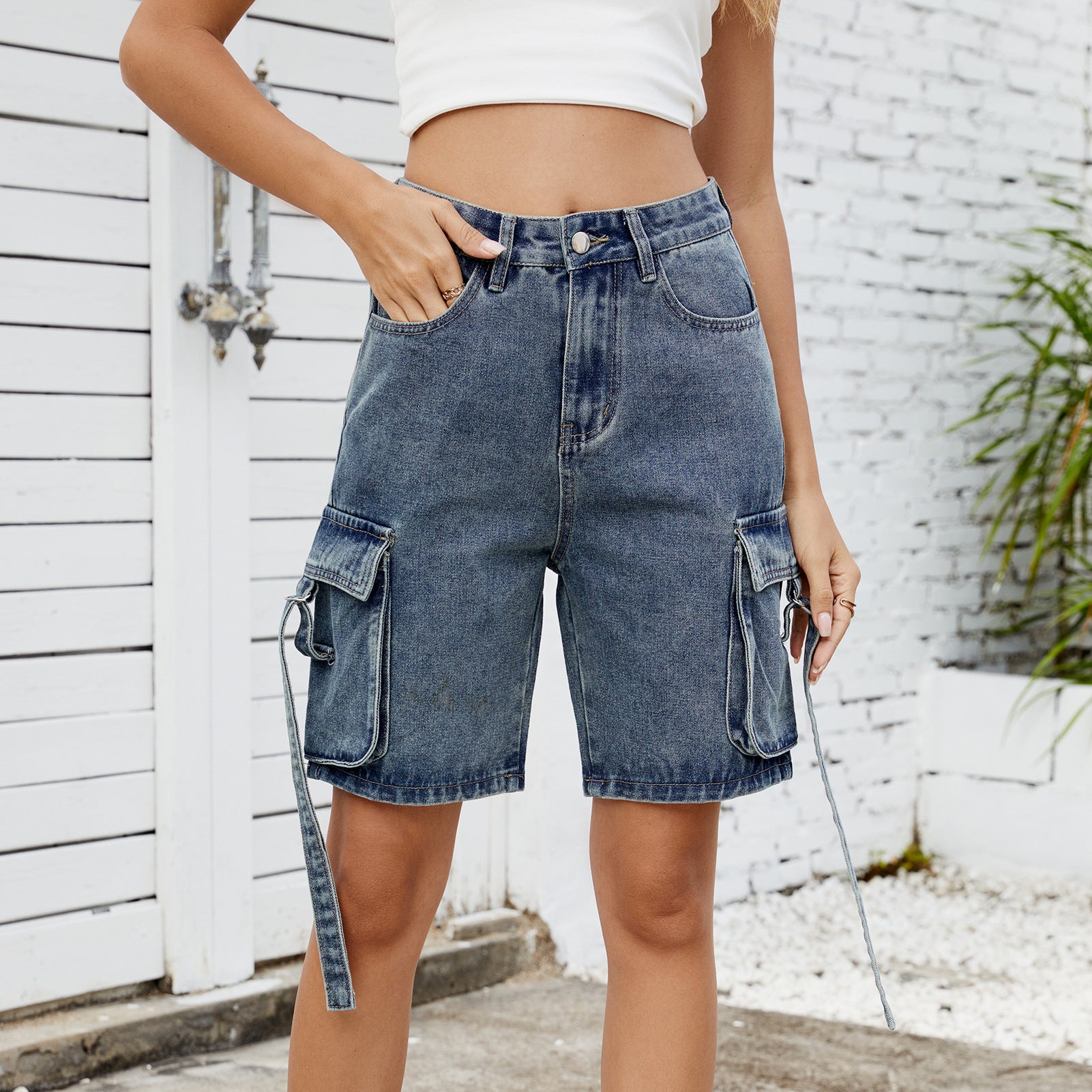 Women's Summer Street Fashion Washed Denim Workwear Shorts
