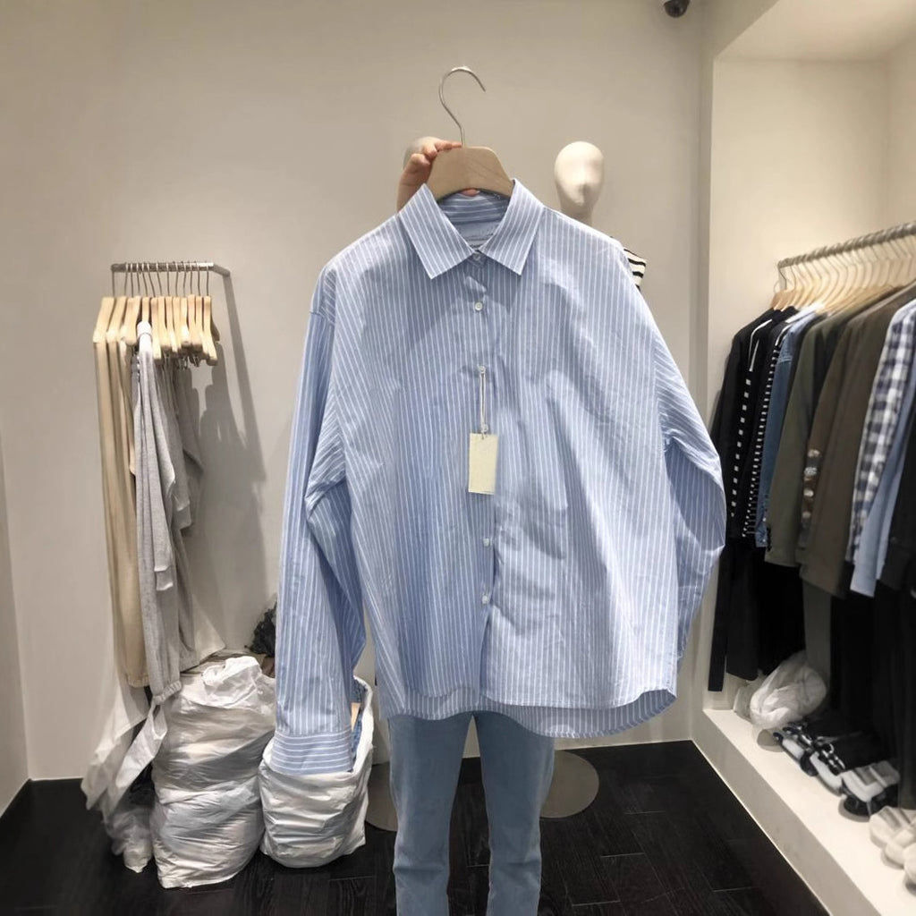 Women's Button-Down Striped Shirt - Long Sleeve, Loose Fit with Slim Silhouette