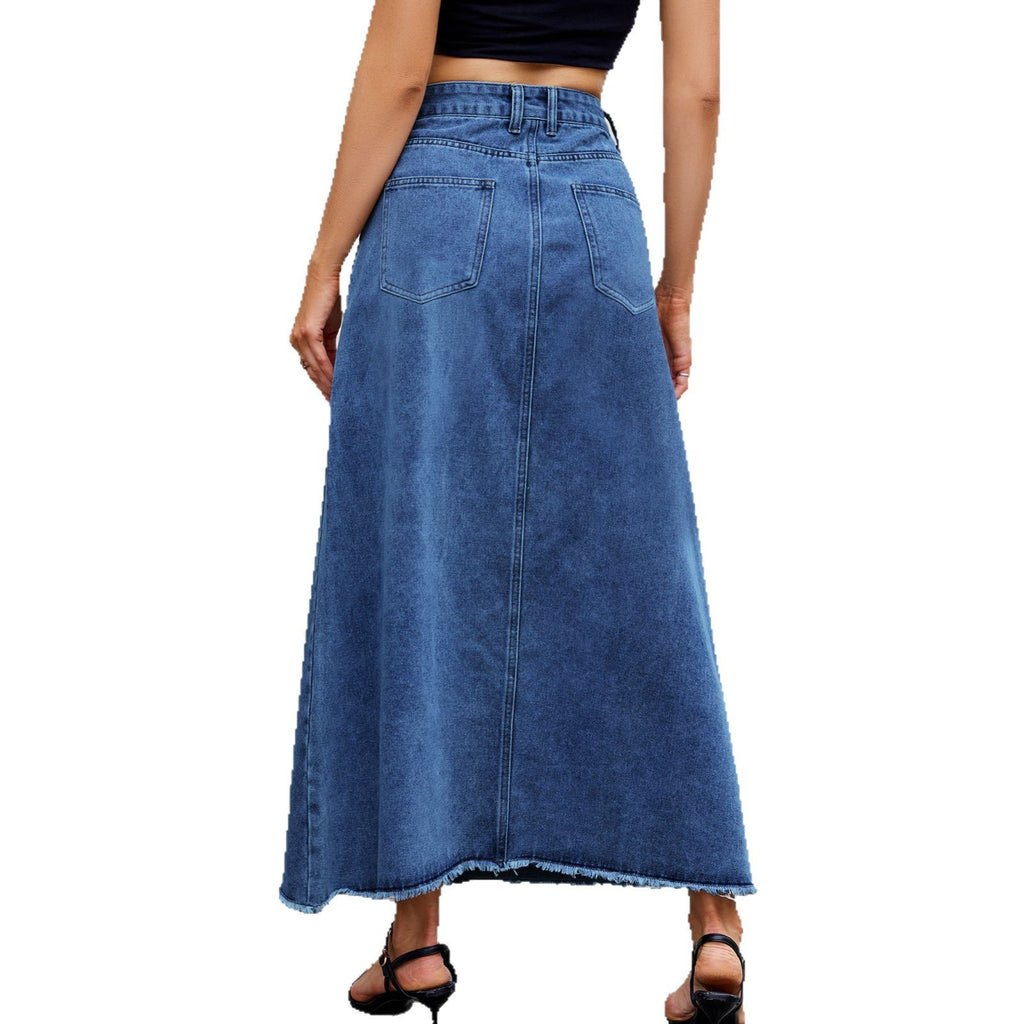 Women's Spring/Summer High Waist Denim Skirt - Fashion Loose Fit with Pockets, Half-Length Casual Style