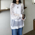 Women's Knitted Hollow Sun Protection Blouse - Lightweight, Loose-Fit, Chic Long-Sleeved Drape Top
