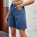 2025 Spring Summer Washed Adjustable Waist Denim Shorts for Women - Casual High-Waist Jean Shorts with Drawstring Fit