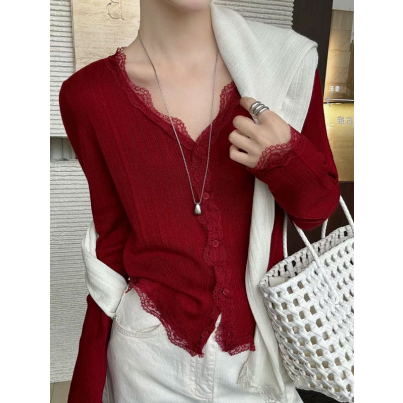 Summer Sweetheart Vibes - Lace-Edged V-Neck Sun Protection Cardigan