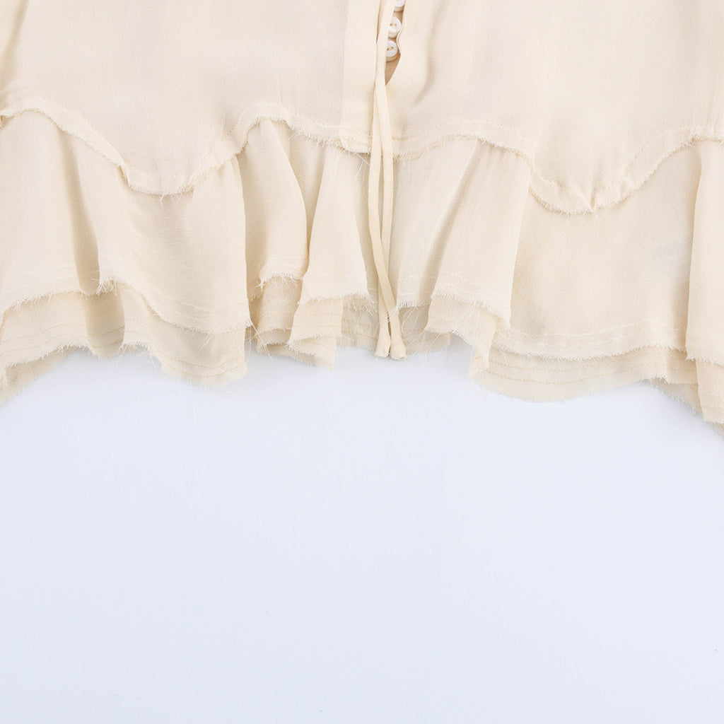 Women's Long Flounced Sleeves Short Front Chiffon Shirt Loose White