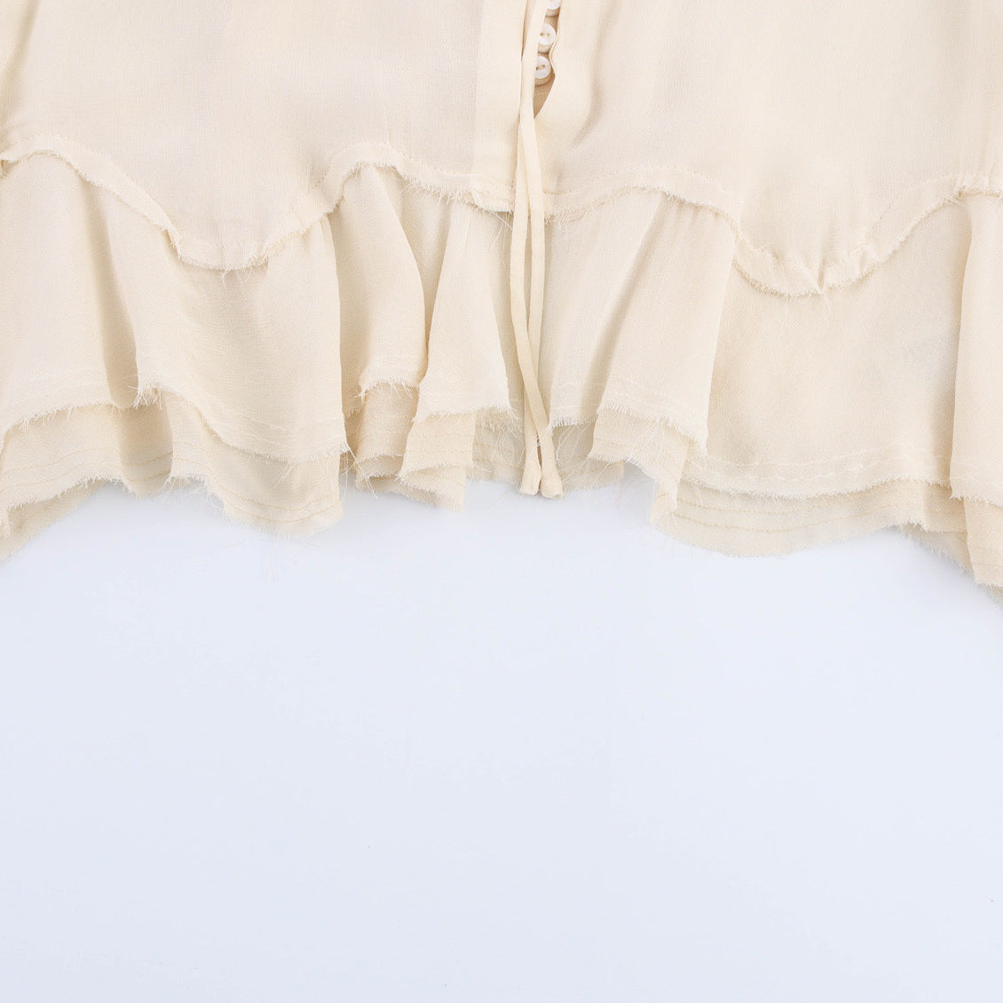 Women's Long Flounced Sleeves Short Front Chiffon Shirt Loose White