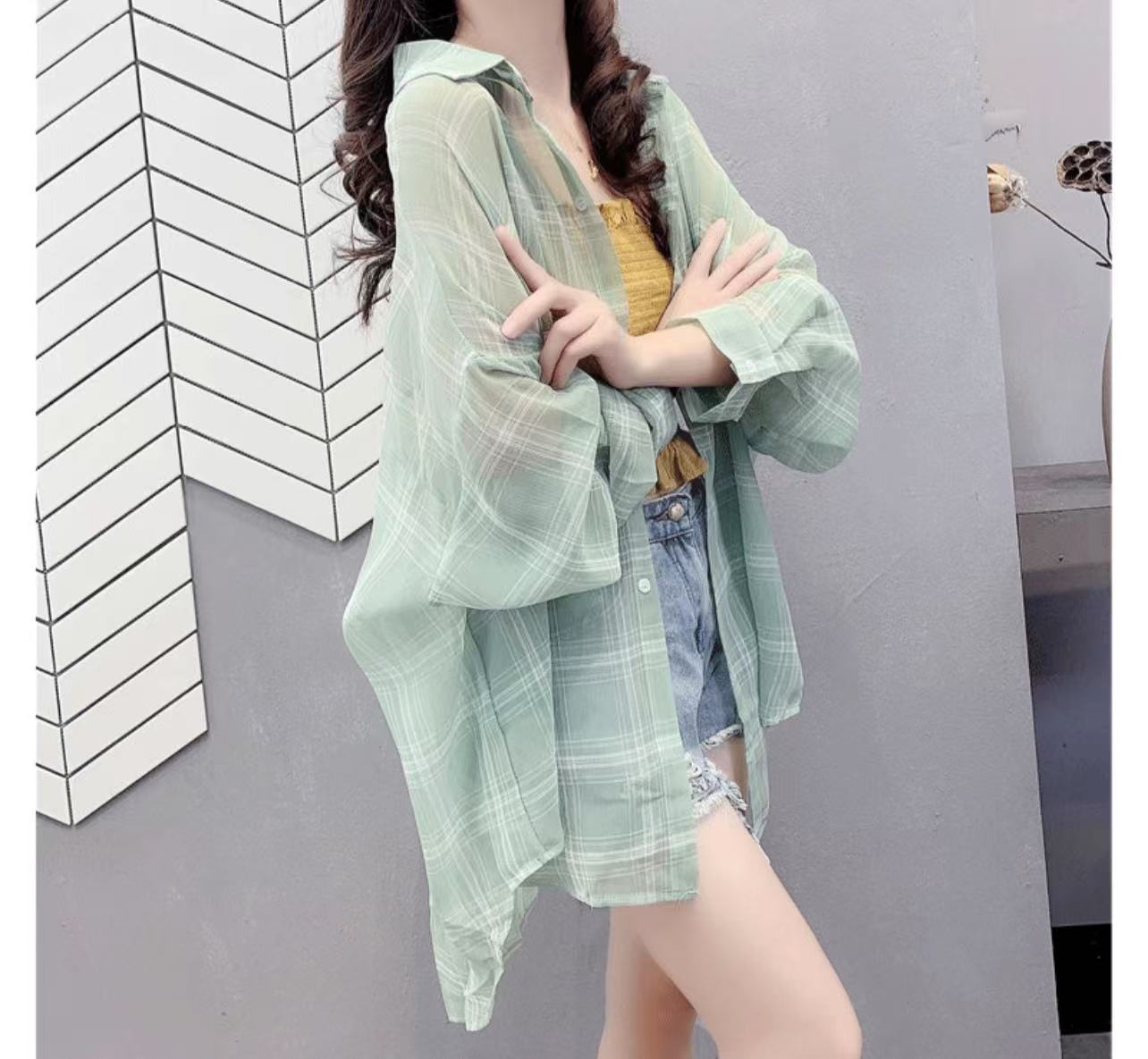 Women's Long Sleeve Mid-Length Plaid Shirt - Light & Breezy Sun Layer