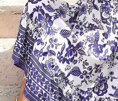 Women's Printed V-Neck Puff Sleeve Dress
