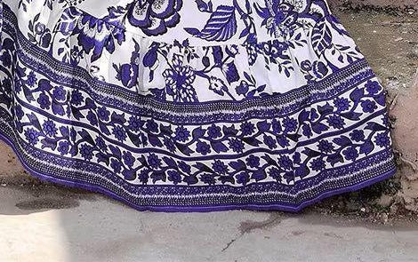 Women's Printed V-Neck Puff Sleeve Dress