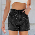 Spring & Summer Women's Washed Beaded Slim Denim Skirt Shorts - Chic High-Waist Design