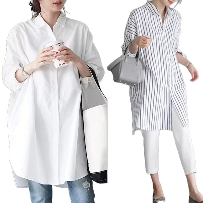 Loose Mid-Length Casual Shirt - Long-Sleeved, All-Match Plus Size Women's Top