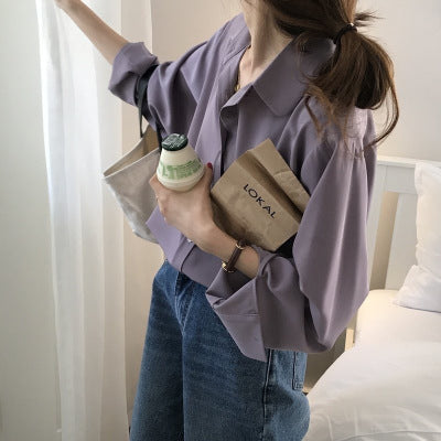 Spring & Autumn Casual Taro Purple Long-Sleeved Shirt - Soft, Stylish, and Effortlessly Cool