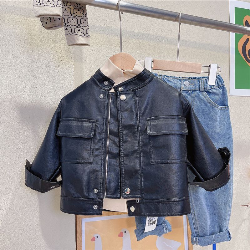 Trendy Boys’ Biker-Style Faux Leather Jacket