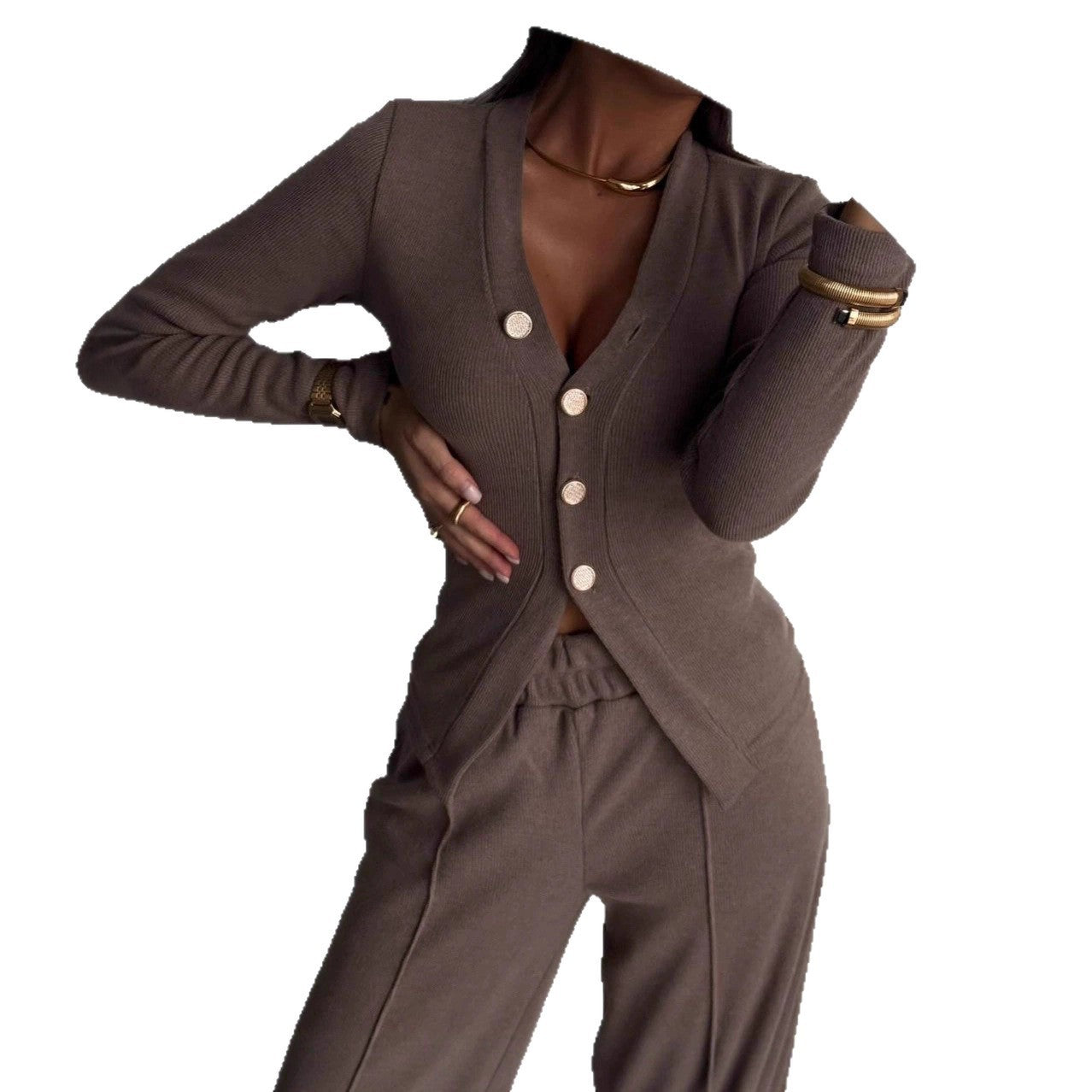 Women's Button Cardigan and Pants Casual Two-Piece Outfit Set