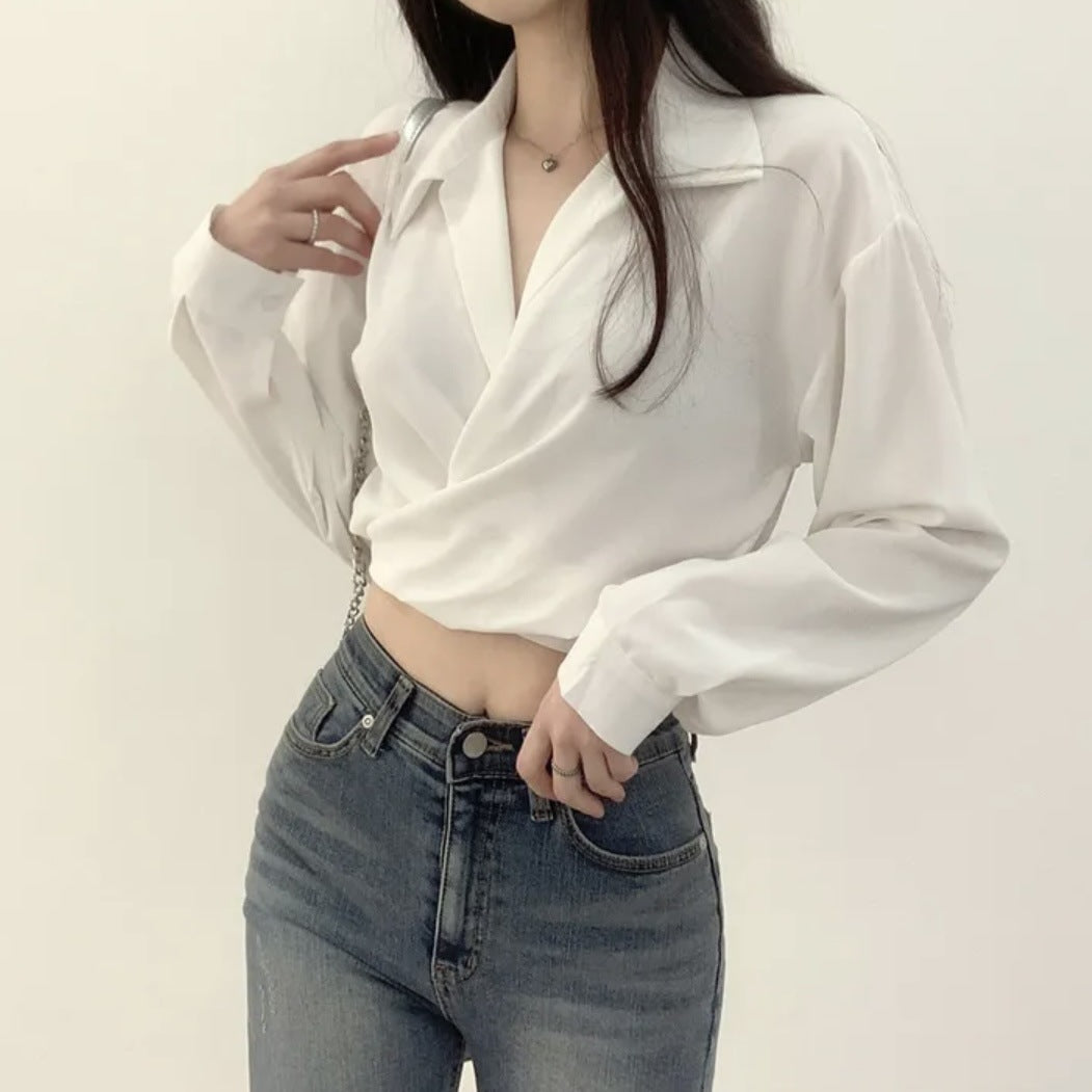 Niche Back-Tie Bow Crop Top - Exposed Navel Short Shirt for Women