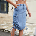Women's Wish New Denim Lace-Up Workwear Skirt - Trendy Casual Mid-Length Utility Style
