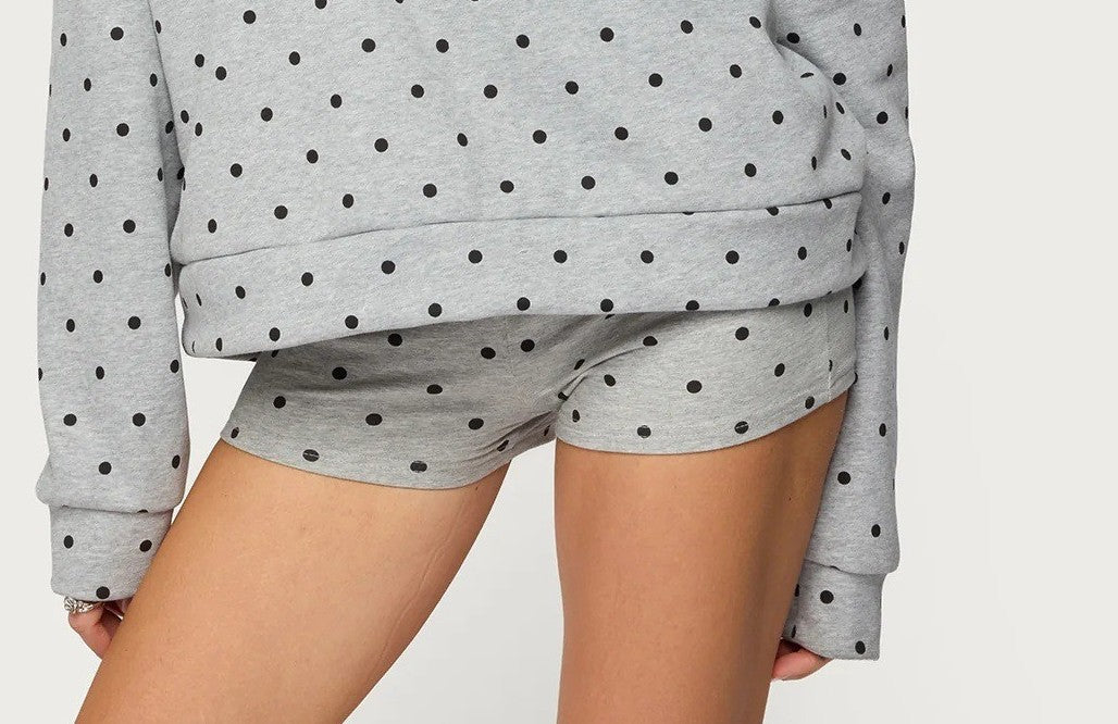 Polka Dot Hoodie and Shorts Two-Piece Casual Sports Set for Women