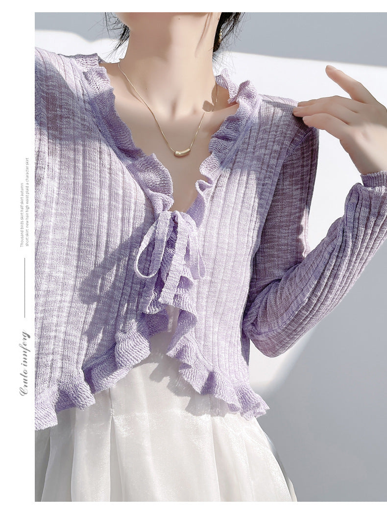 Women's Summer Sun Protection Knitted Cardigan - Lightweight Fairy-Style Shawl with Thin Suspender Skirt, Air Conditioning Blous