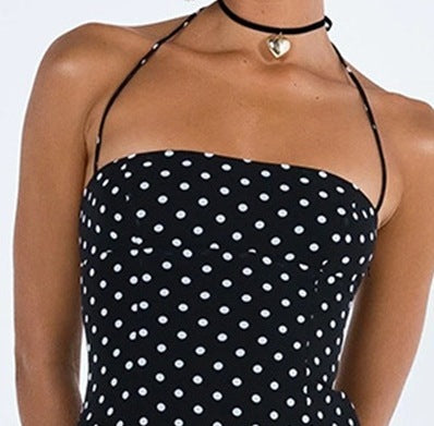Women's Summer Polka Dot Sleeveless Tie-Waist Back Detail Dress