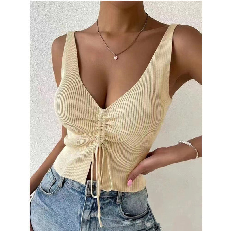 New Summer Fashion Drawstring American Versatile Drawstring Vest