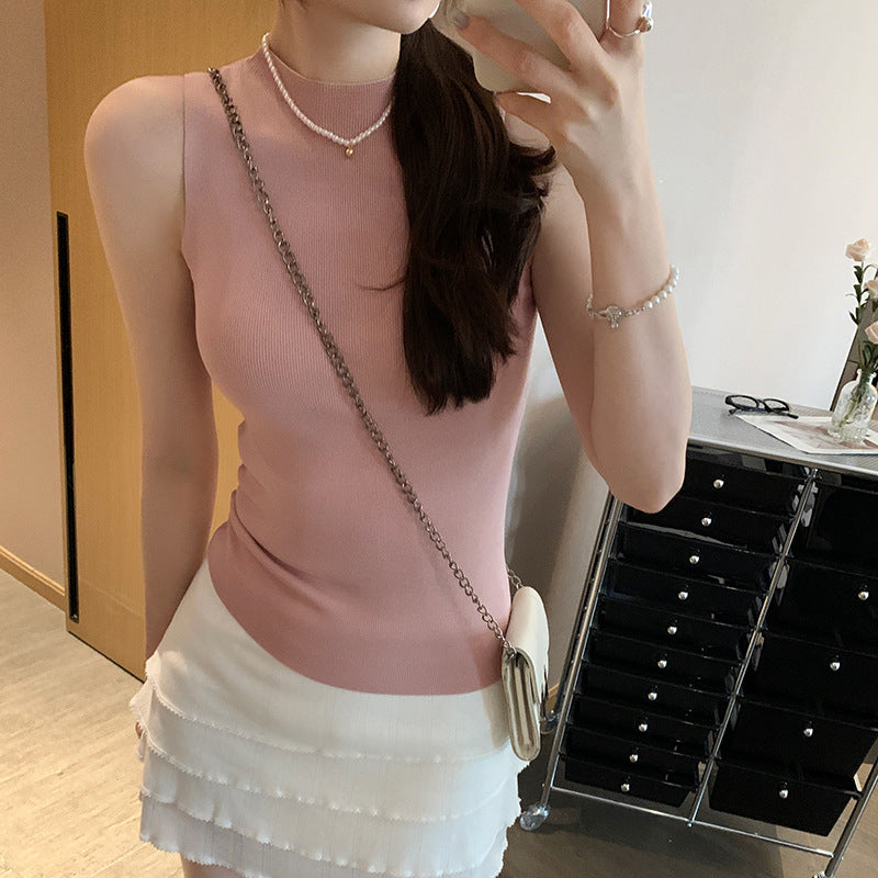Summer Slim Fit Half-High Collar Sleeveless Sweater - Hot Girl Inner Vest Top